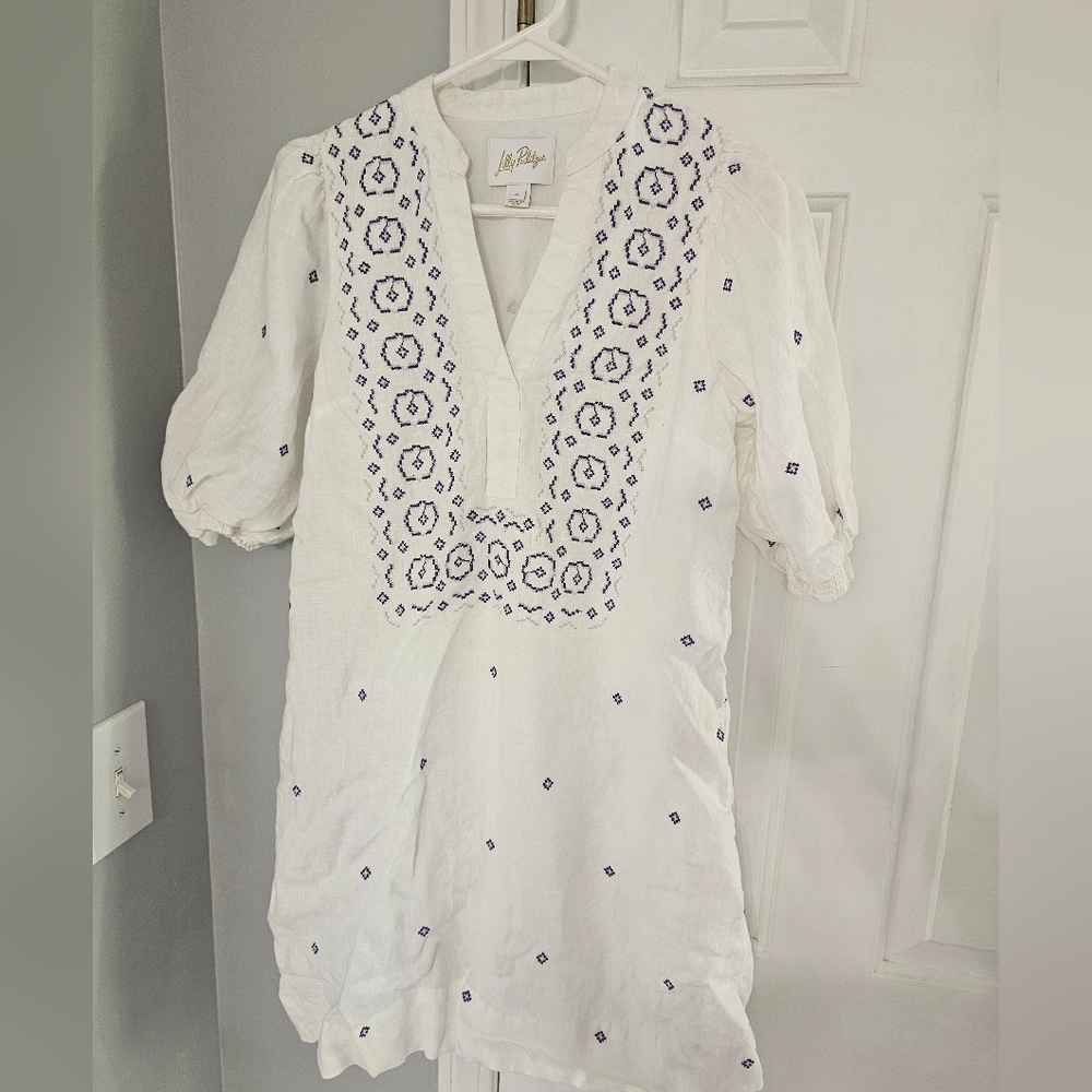 Lilly Pulitzer White Tunic Dress with Purple Embroidery